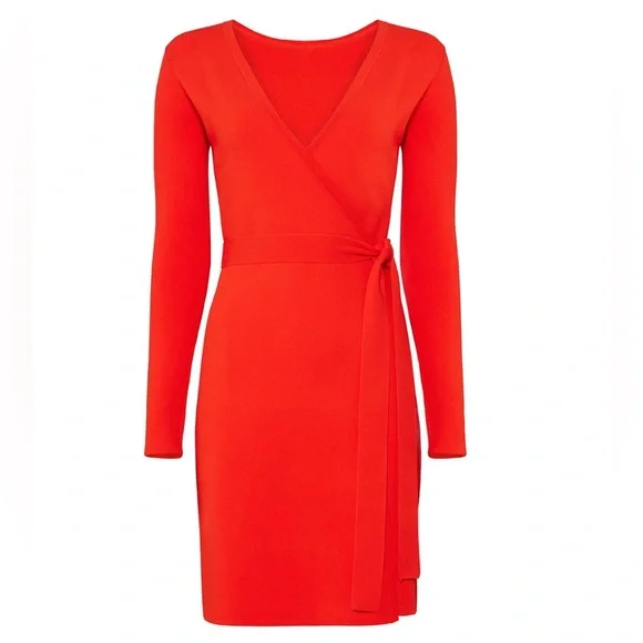 Diane Von Furstenberg Red/Coral Knit Wrap Dress - Picture 5 of 9